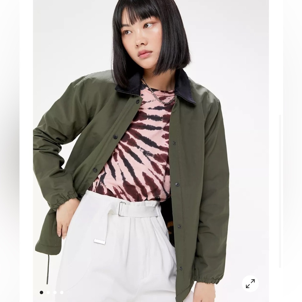 Herschel Sherpa Lined Coach Jacket Camo Corduroy Collar Green Womens Size Small